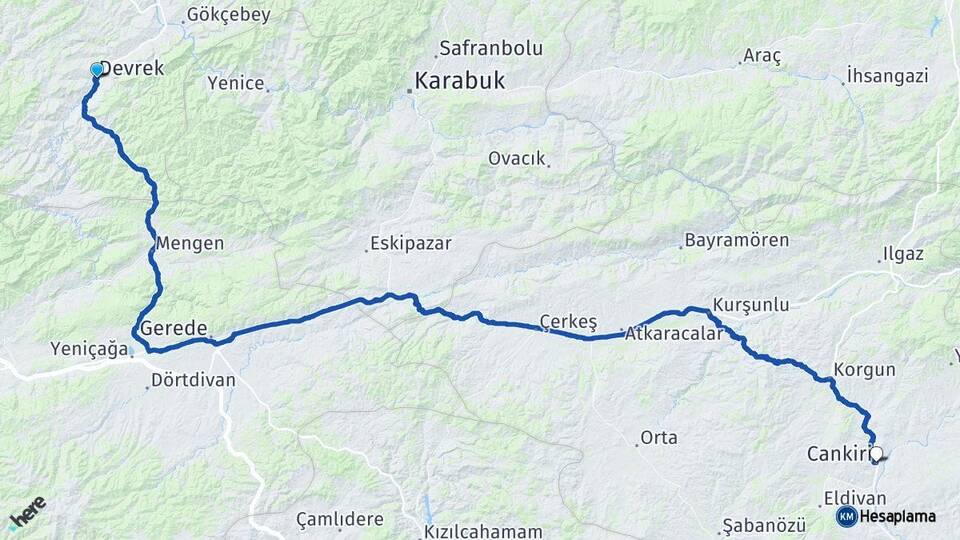 Zonguldak Devrek Çankırı Arası Kaç Km - Yol Haritası