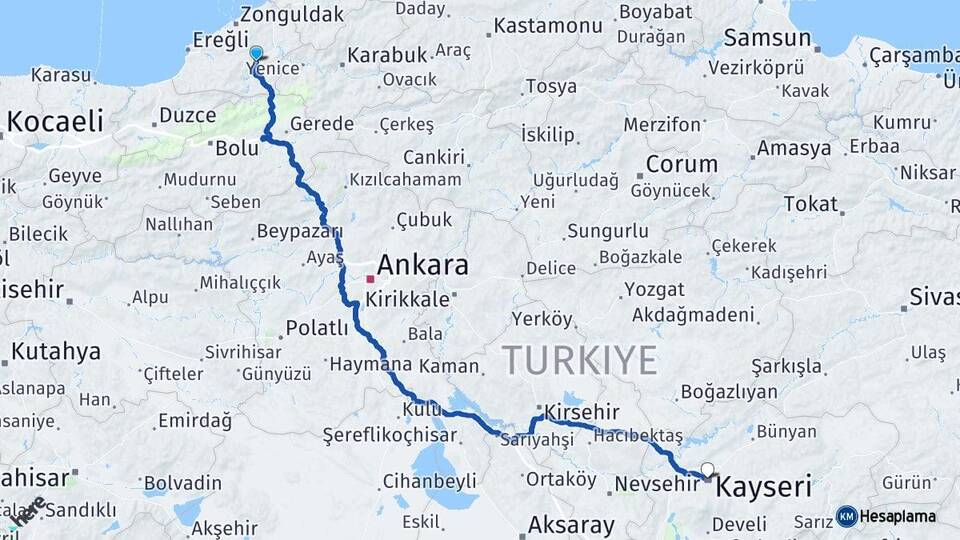 Zonguldak Devrek Kayseri Arası Kaç Km - Yol Haritası