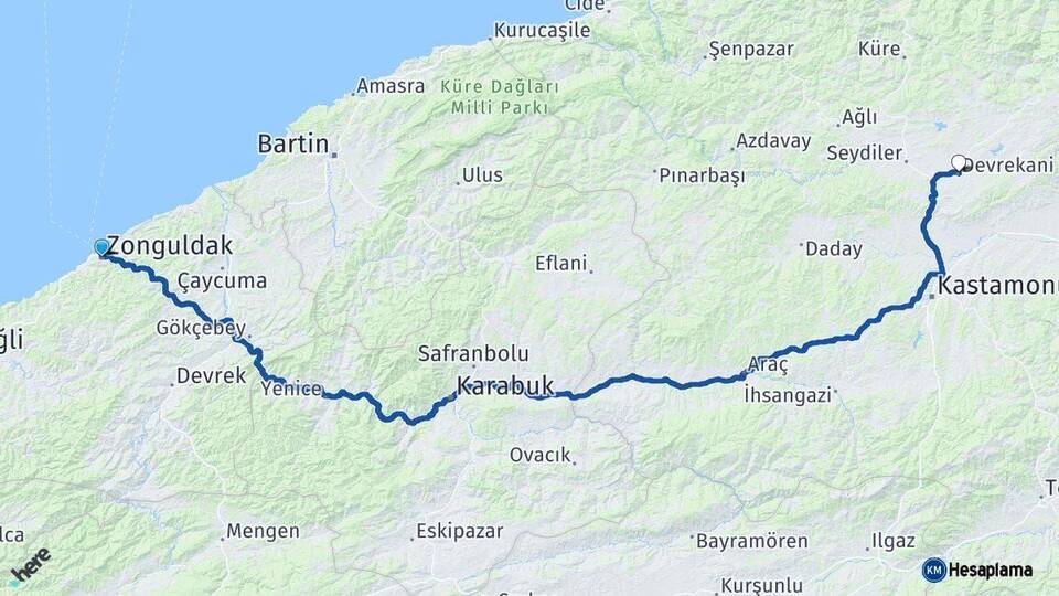 Zonguldak Devrekani Kastamonu Arası Kaç Km - Yol Haritası