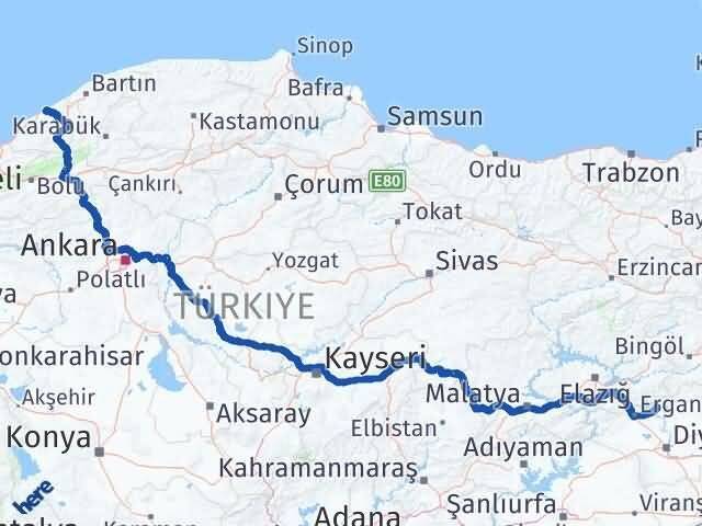 Zonguldak Dicle Diyarbakır Arası Kaç Km - Yol Haritası