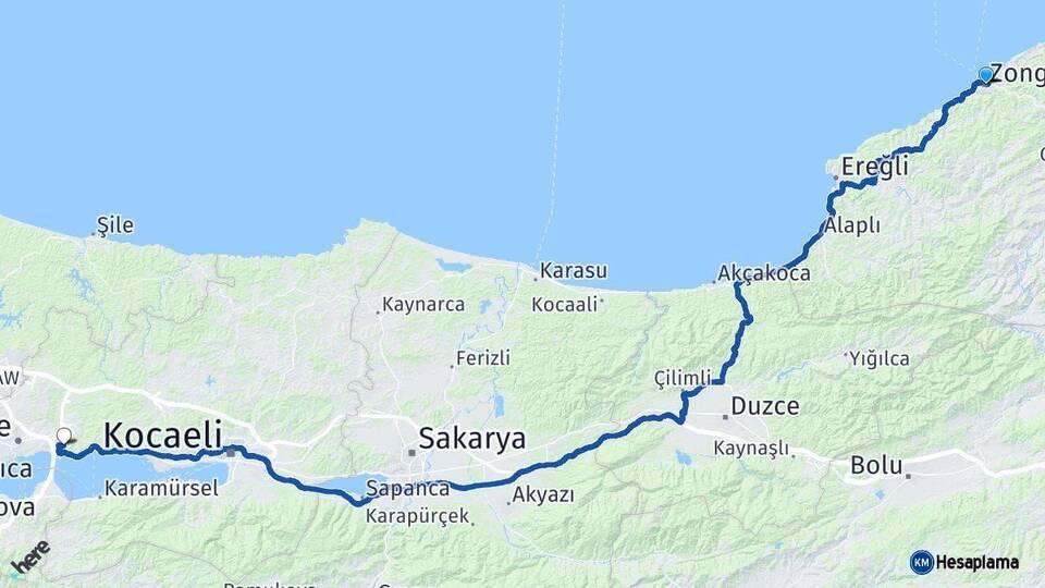 Zonguldak Dilovası Kocaeli Arası Kaç Km - Yol Haritası