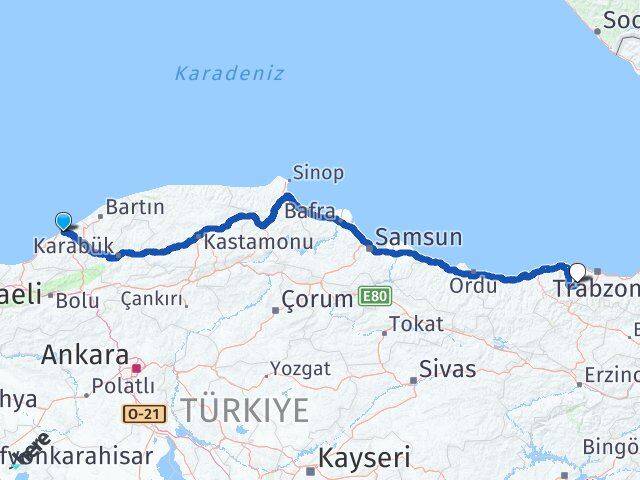 Zonguldak Düzköy Trabzon Arası Kaç Km - Yol Haritası