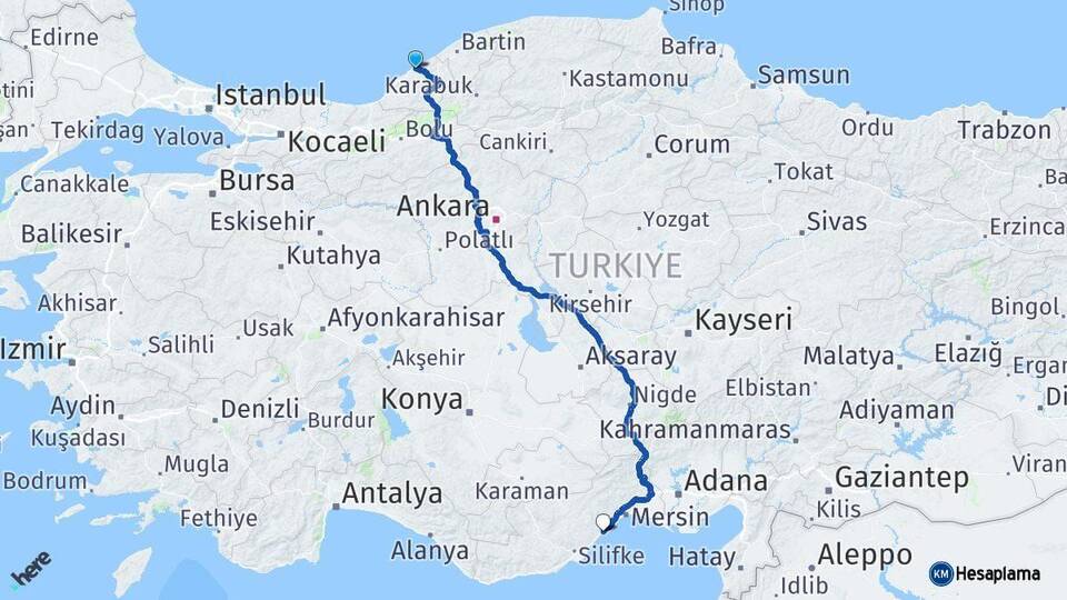 Zonguldak Erdemli Mersin Arası Kaç Km - Yol Haritası