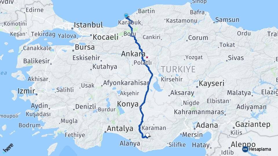 Zonguldak Ermenek Karaman Arası Kaç Km - Yol Haritası