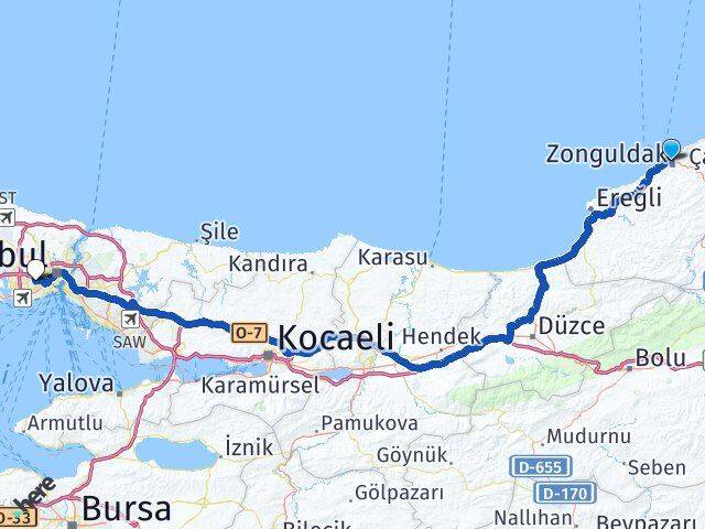 Zonguldak Esenler İstanbul Arası Kaç Km - Yol Haritası