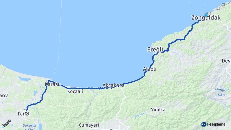 Zonguldak Ferizli Sakarya Arası Kaç Km - Yol Haritası