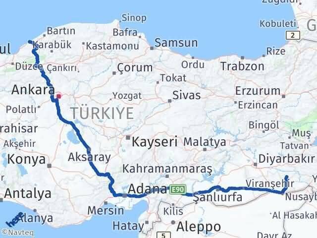 Zonguldak Gercüş Batman Arası Kaç Km - Yol Haritası