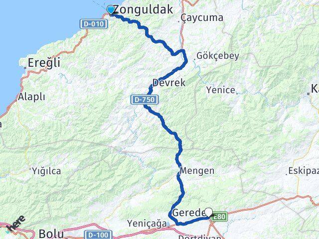 Zonguldak Gerede Bolu Arası Kaç Km - Yol Haritası