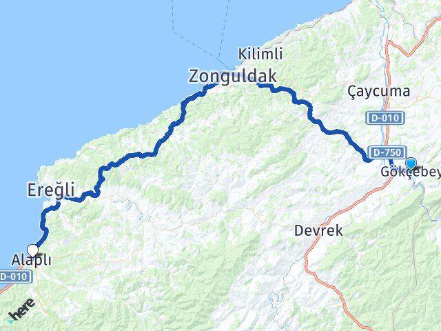 Zonguldak Gökçebey Alaplı Arası Kaç Km - Yol Haritası