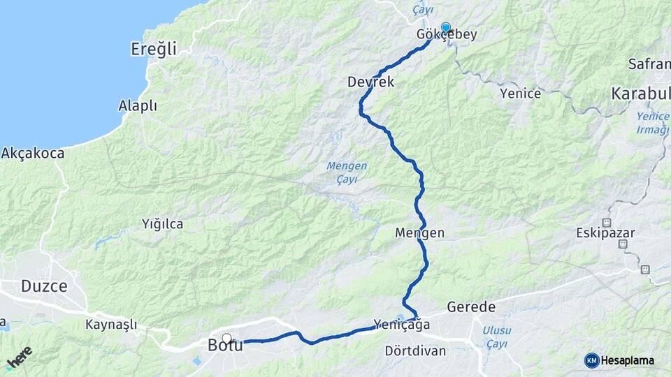 Zonguldak Gökçebey Bolu Arası Kaç Km - Yol Haritası