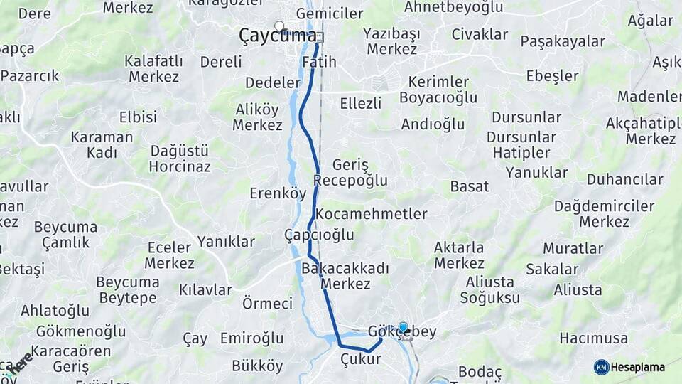 Zonguldak Gökçebey Çaycuma Arası Kaç Km - Yol Haritası