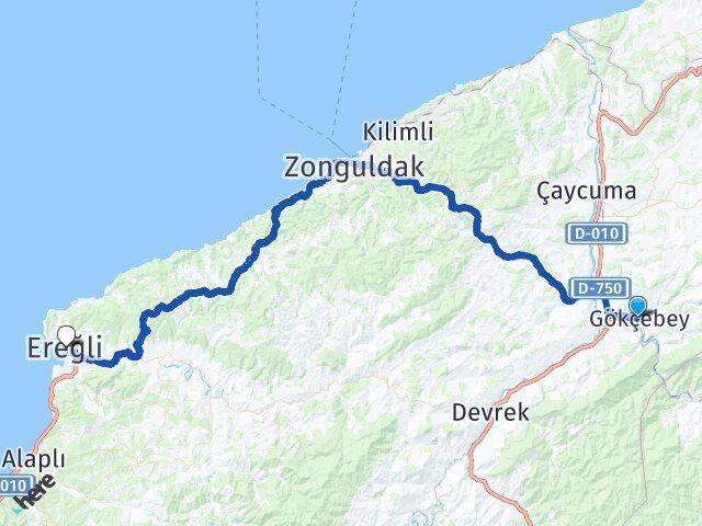 Zonguldak Gökçebey Ereğli Arası Kaç Km - Yol Haritası