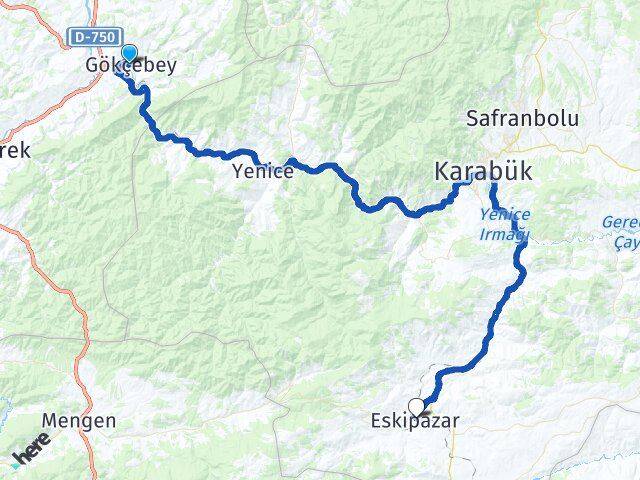Zonguldak Gökçebey Eskipazar Karabük Arası Kaç Km - Yol Haritası
