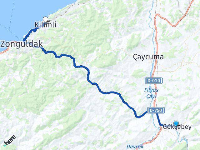 Zonguldak Gökçebey Kilimli Arası Kaç Km - Yol Haritası