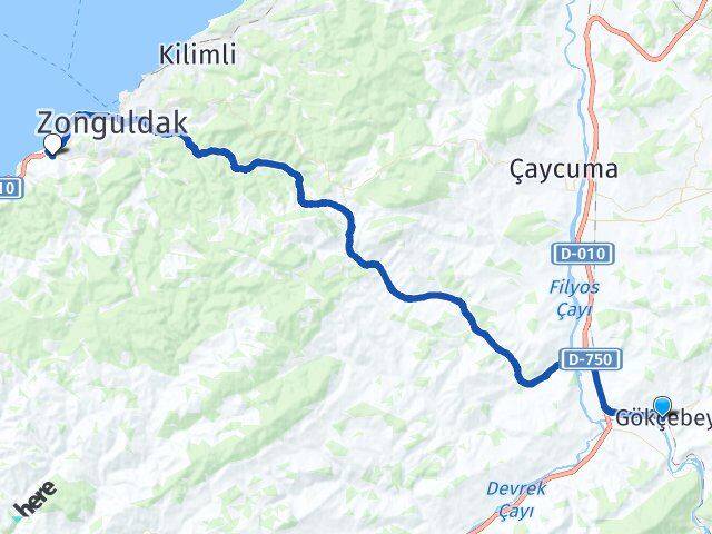 Zonguldak Gökçebey Kozlu Arası Kaç Km - Yol Haritası