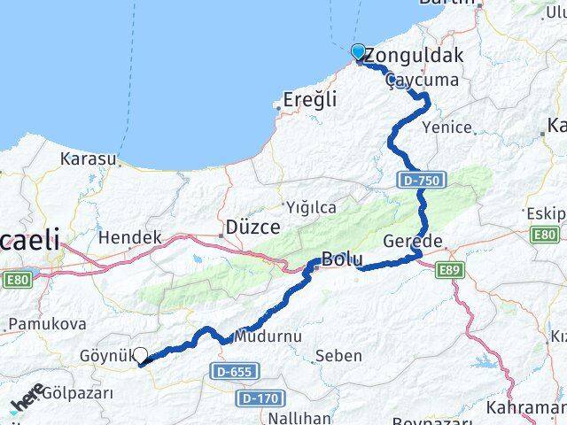 Zonguldak Göynük Bolu Arası Kaç Km - Yol Haritası