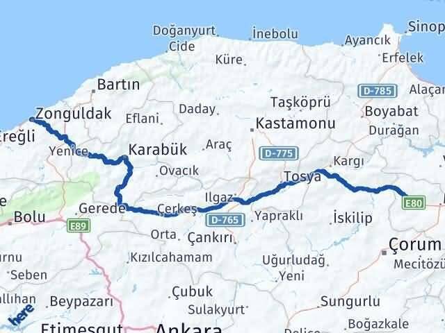 Zonguldak Gümüşhacıköy Amasya Arası Kaç Km - Yol Haritası