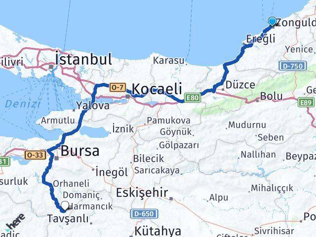 Zonguldak Harmancık Bursa Arası Kaç Km - Yol Haritası