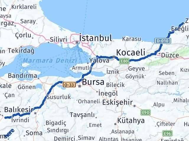 Zonguldak Havran Balıkesir Arası Kaç Km - Yol Haritası