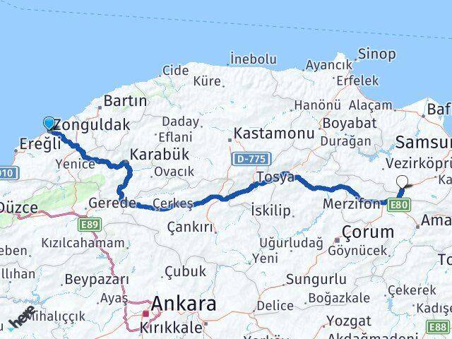 Zonguldak Havza Samsun Arası Kaç Km - Yol Haritası