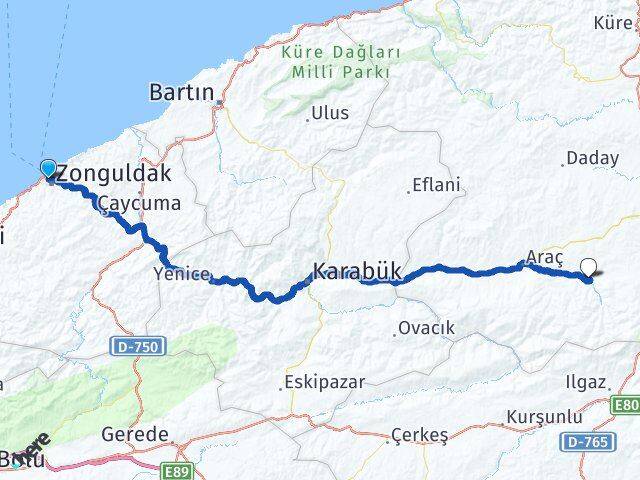 Zonguldak İhsangazi Kastamonu Arası Kaç Km - Yol Haritası