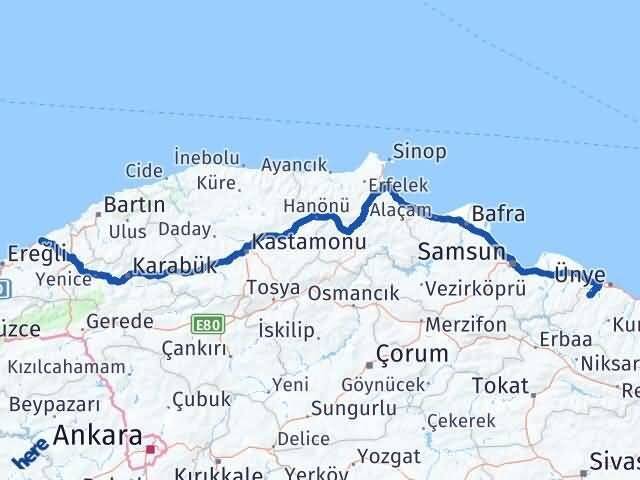 Zonguldak İkizce Ordu Arası Kaç Km - Yol Haritası