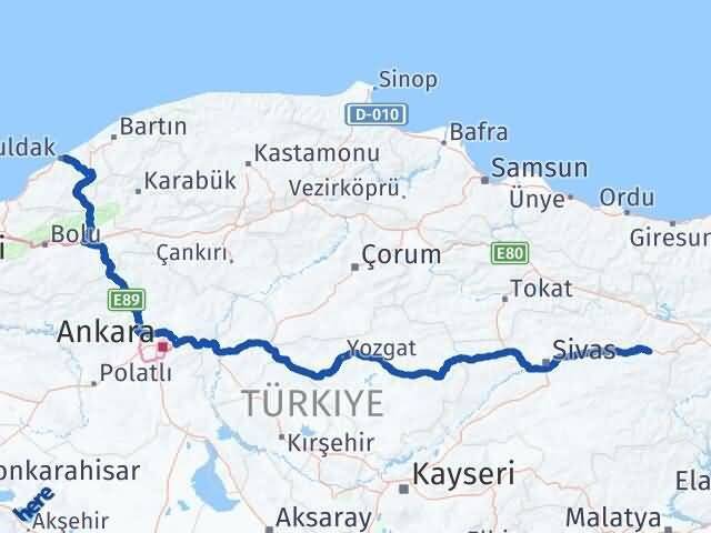 Zonguldak İmranlı Sivas Arası Kaç Km - Yol Haritası