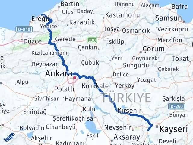 Zonguldak İncesu Kayseri Arası Kaç Km - Yol Haritası