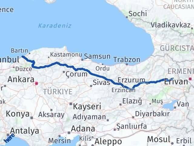 Zonguldak Kağızman Kars Arası Kaç Km - Yol Haritası