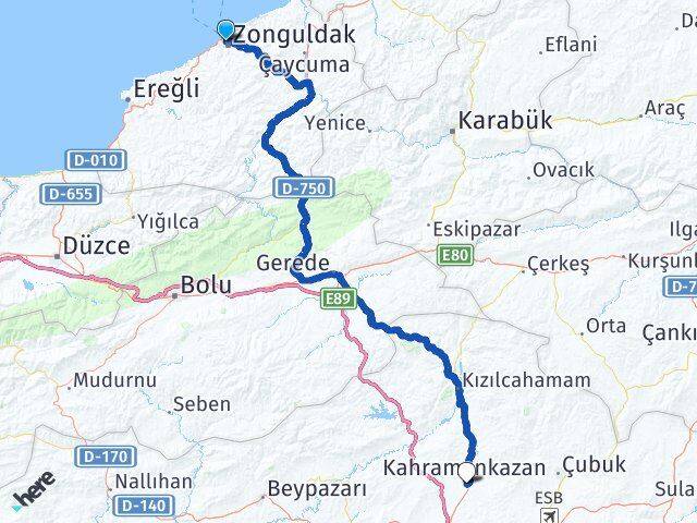 Zonguldak Kahramankazan Ankara Arası Kaç Km - Yol Haritası