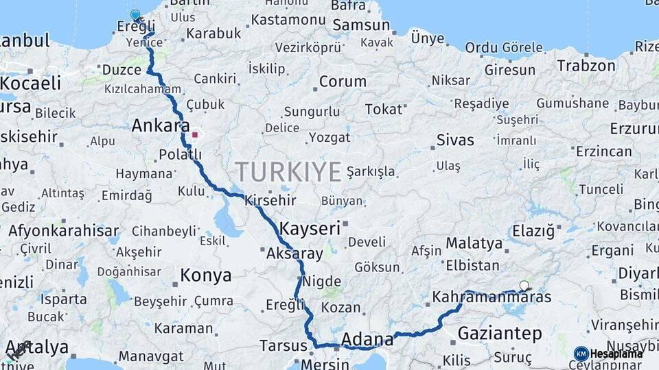 Zonguldak Kahta Adıyaman Arası Kaç Km - Yol Haritası