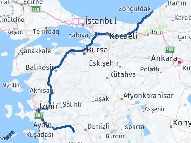Zonguldak Karacasu Aydın Arası Kaç Km - Yol Haritası