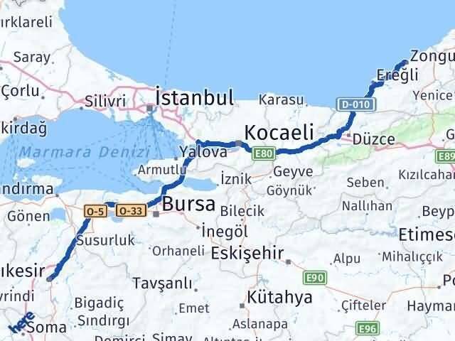 Zonguldak Karesi Balıkesir Arası Kaç Km - Yol Haritası