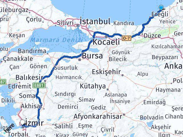 Zonguldak Karşıyaka İzmir Arası Kaç Km - Yol Haritası