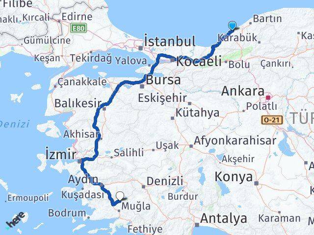 Zonguldak Kavaklıdere Muğla Arası Kaç Km - Yol Haritası