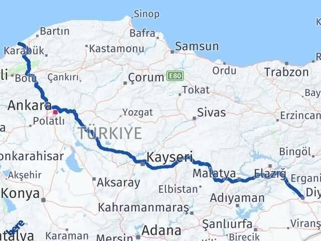 Zonguldak Kayapınar Diyarbakır Arası Kaç Km - Yol Haritası
