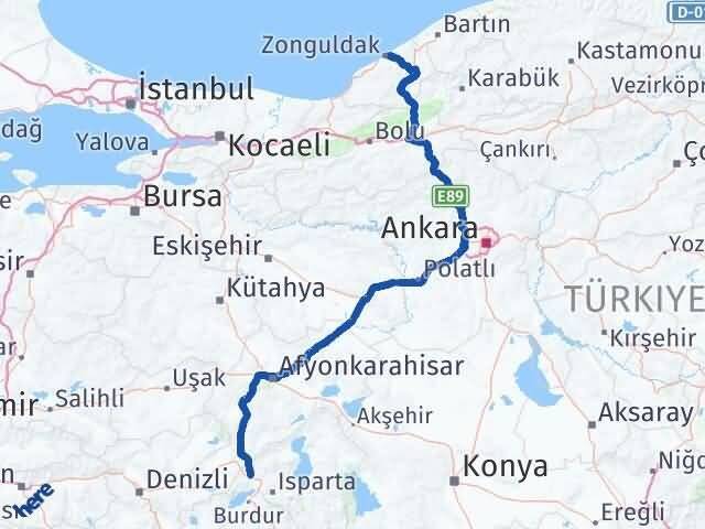 Zonguldak Keçiborlu Isparta Arası Kaç Km - Yol Haritası