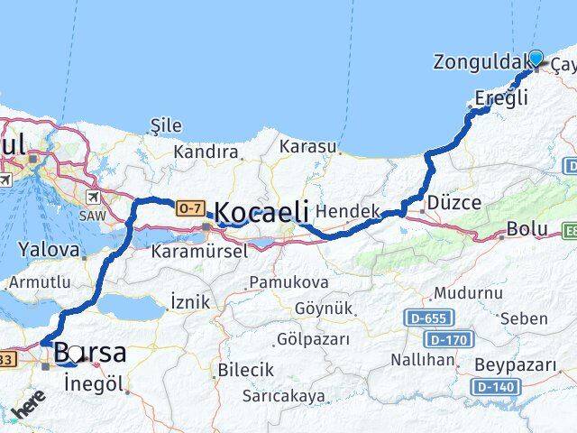 Zonguldak Kestel Bursa Arası Kaç Km - Yol Haritası