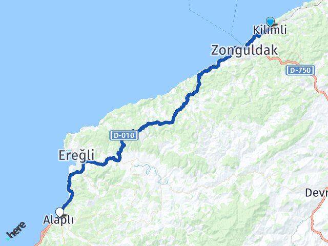 Zonguldak Kilimli Alaplı Arası Kaç Km - Yol Haritası