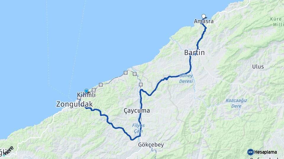 Zonguldak Kilimli Amasra Bartın Arası Kaç Km - Yol Haritası