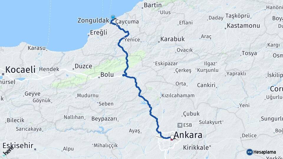 Zonguldak Kilimli Ankara Arası Kaç Km - Yol Haritası
