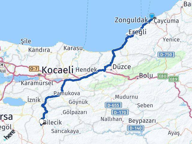 Zonguldak Kilimli Bilecik Arası Kaç Km - Yol Haritası