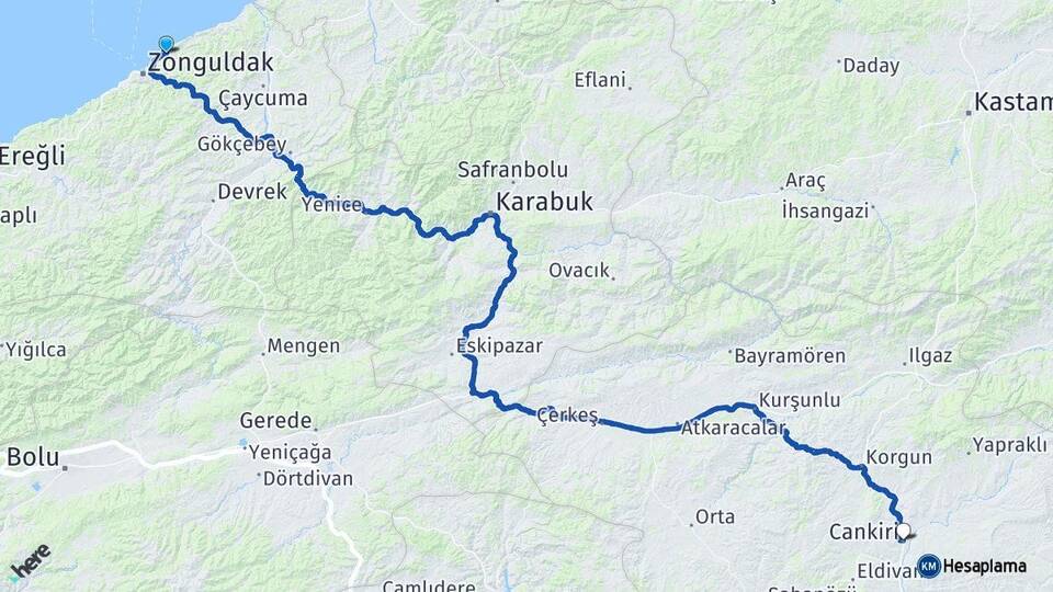 Zonguldak Kilimli Çankırı Arası Kaç Km - Yol Haritası