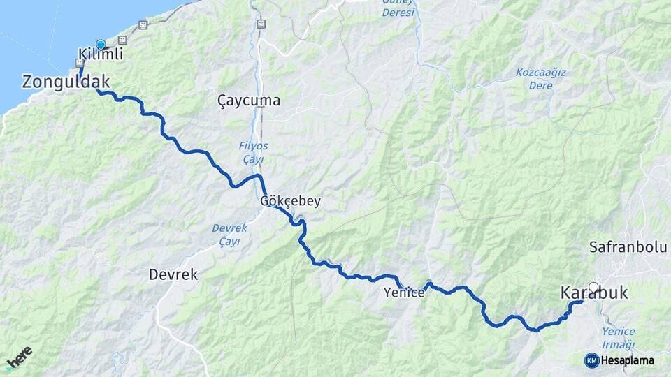 Zonguldak Kilimli Karabük Arası Kaç Km - Yol Haritası