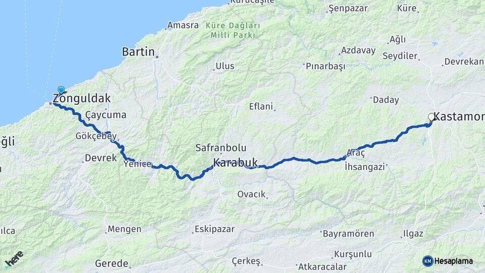 Zonguldak Kilimli Kastamonu Arası Kaç Km - Yol Haritası