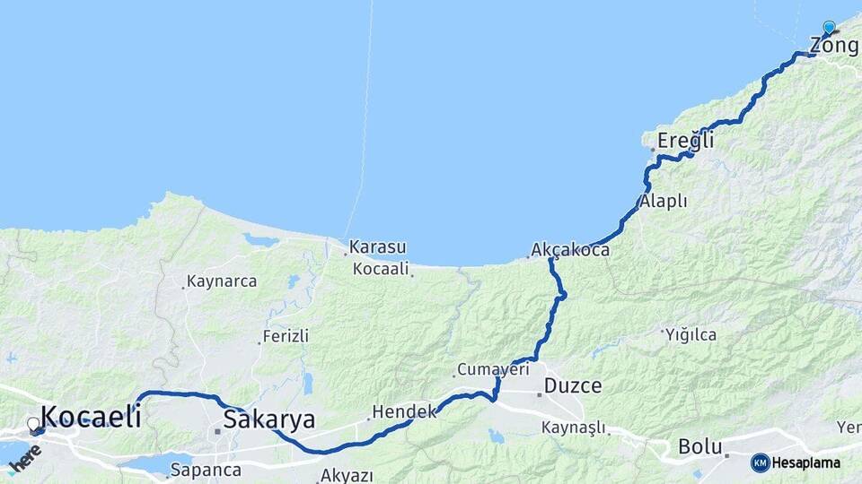 Zonguldak Kilimli Kocaeli Arası Kaç Km - Yol Haritası