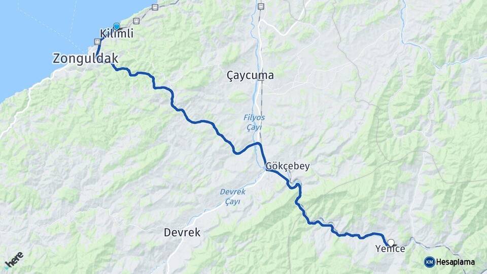 Zonguldak Kilimli Yenice Karabük Arası Kaç Km - Yol Haritası