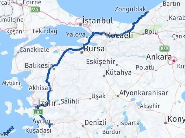 Zonguldak Koçarlı Aydın Arası Kaç Km - Yol Haritası