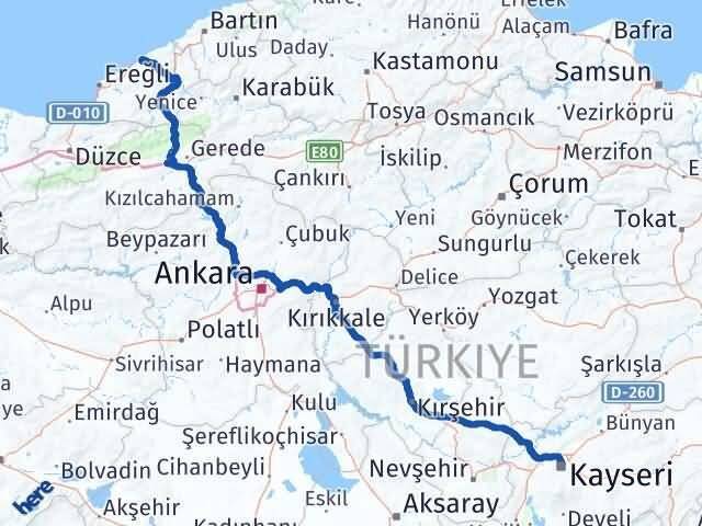 Zonguldak Kocasinan Kayseri Arası Kaç Km - Yol Haritası