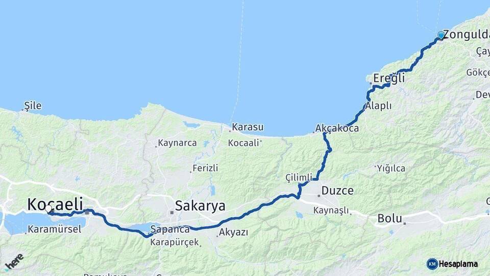 Zonguldak Körfez Kocaeli Arası Kaç Km - Yol Haritası